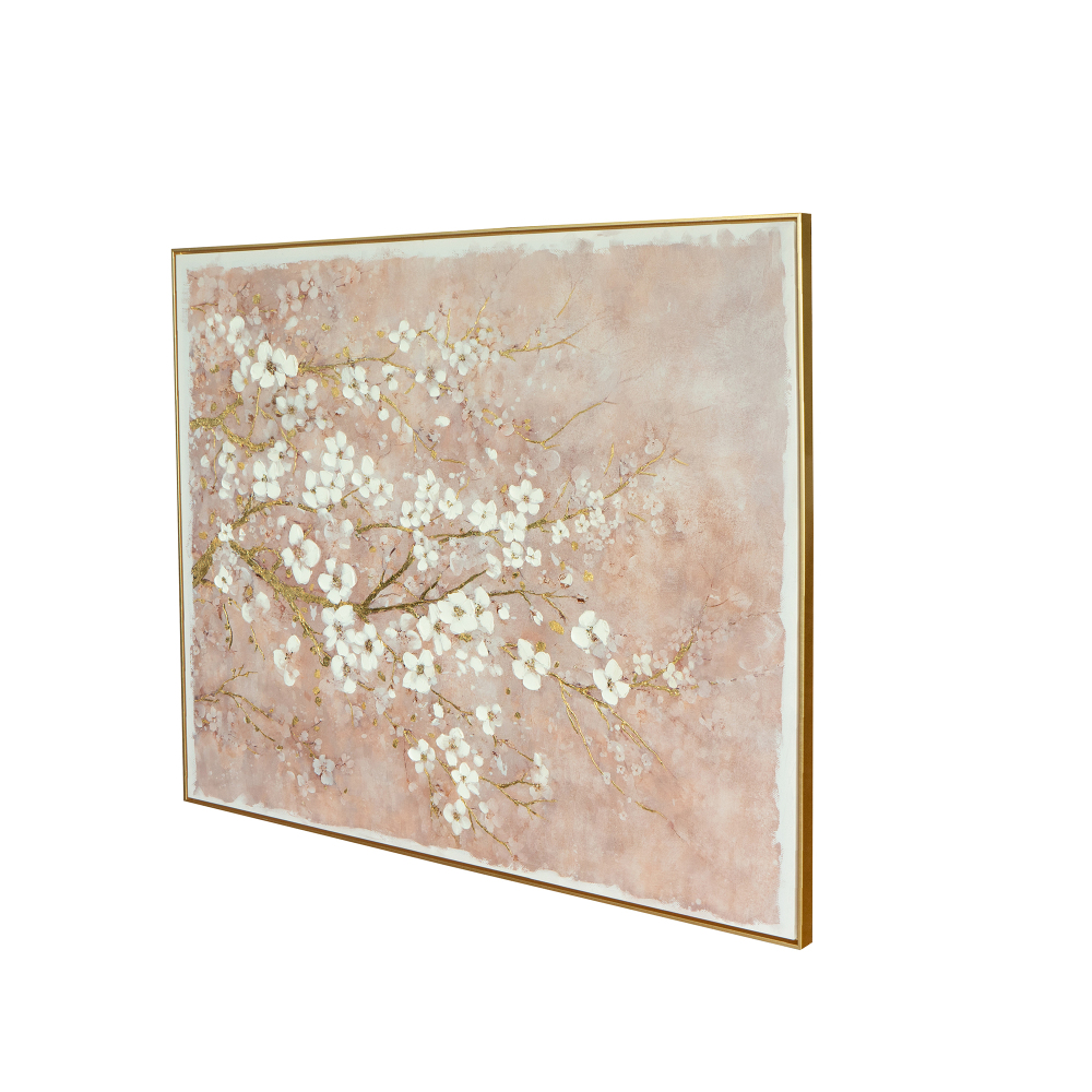 59.1x47.2" Hand-Painted Cherry Blossom Canvas Art with Blush Pink and White Finish