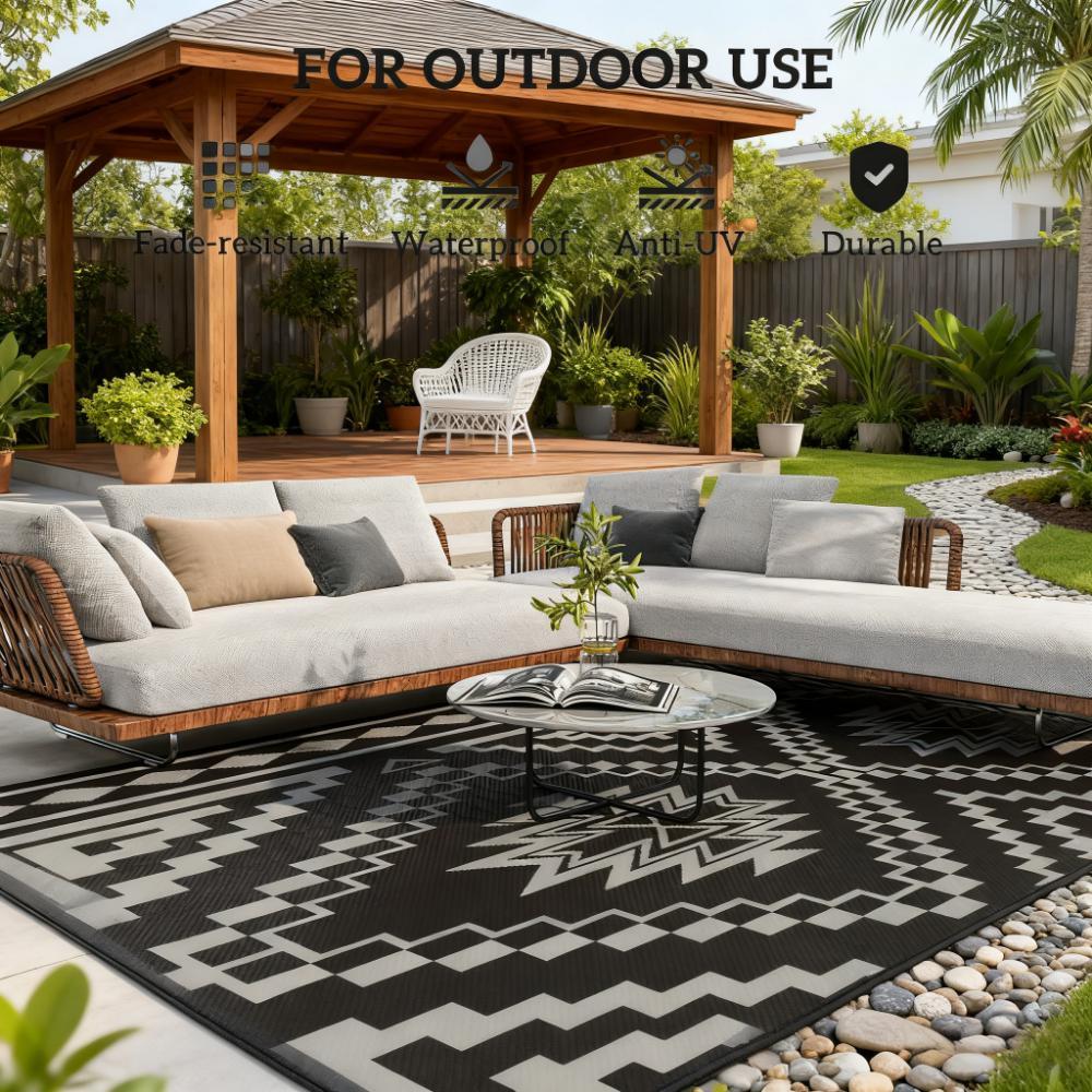 Outdoor Rug,Reversible Outdoor Rug, Waterproof Plastic Straw with Carry Bag