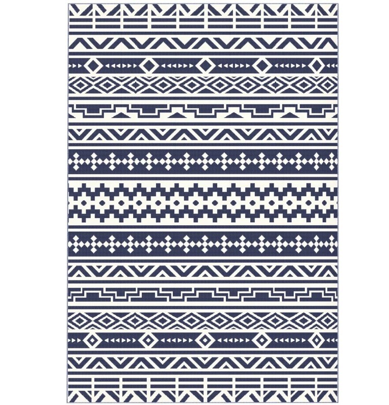 Geometric Style Reversible Outdoor Rug, Waterproof Plastic Straw with Carry Bag