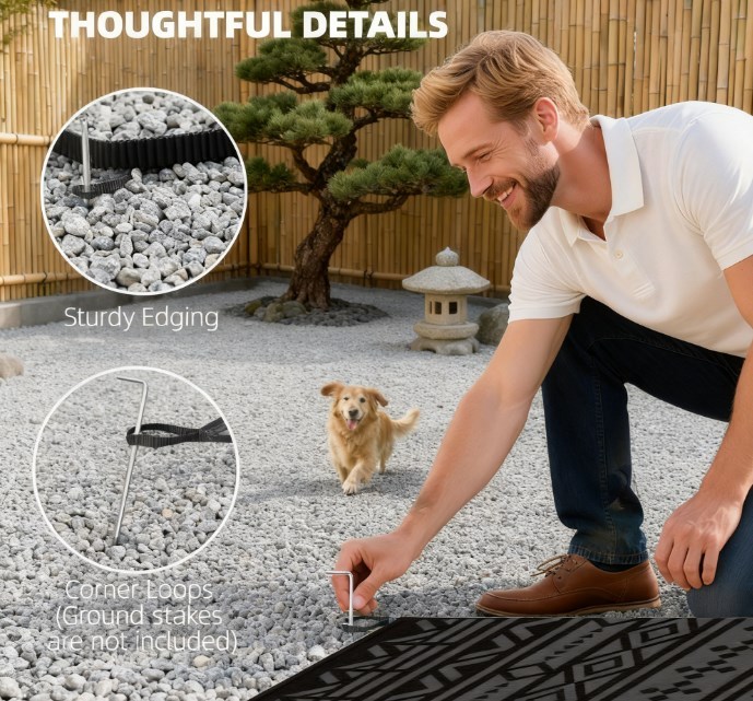 Patio Rug,Outdoor Rug,Reversible Outdoor Rug, Waterproof Plastic Straw with Carry Bag