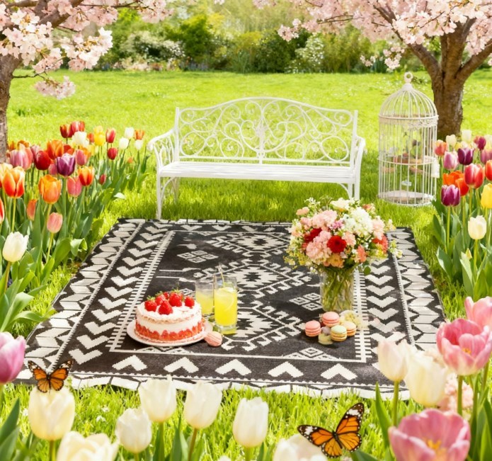 Patio Rug for Decor,Portable Outside Camping Area Carpet Mat,Reversible Rug,for Indoor and Outdoor