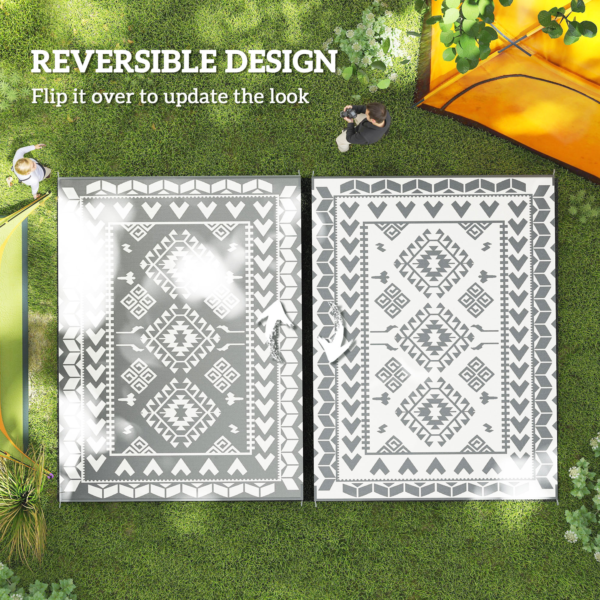 Patio Rug for Decor,Portable Outside Camping Area Carpet Mat,Reversible Rug,for Indoor and Outdoor