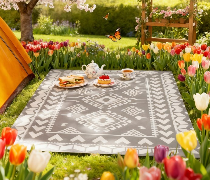 Patio Rug for Decor,Portable Outside Camping Area Carpet Mat,Reversible Rug,for Indoor and Outdoor