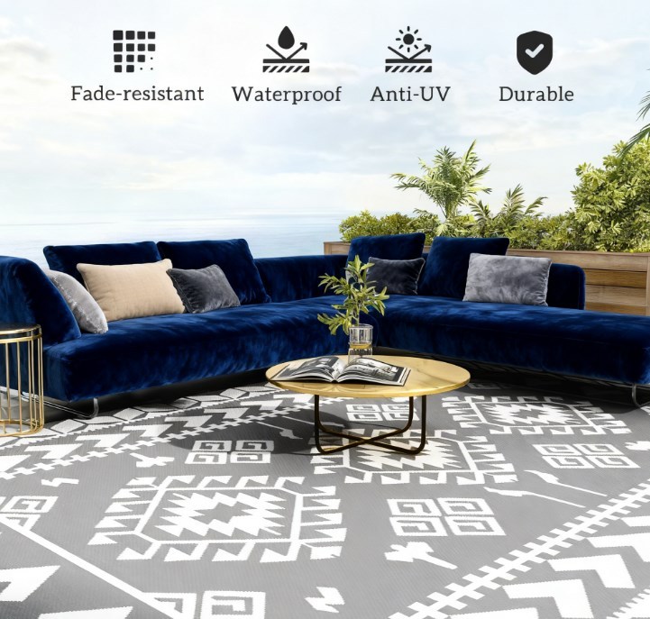 Patio Rug for Decor,Portable Outside Camping Area Carpet Mat,Reversible Rug,for Indoor and Outdoor