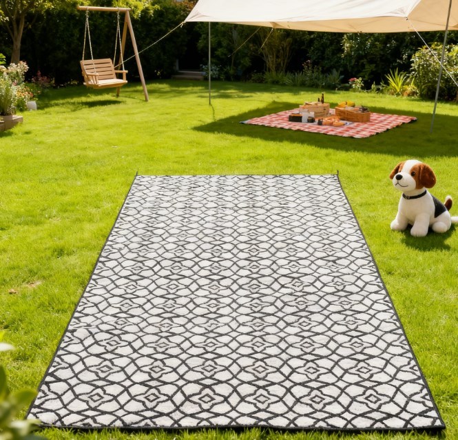 Patio Rug,Reversible Outdoor Rug Carpet RV Camping Rugs with Carry Bag