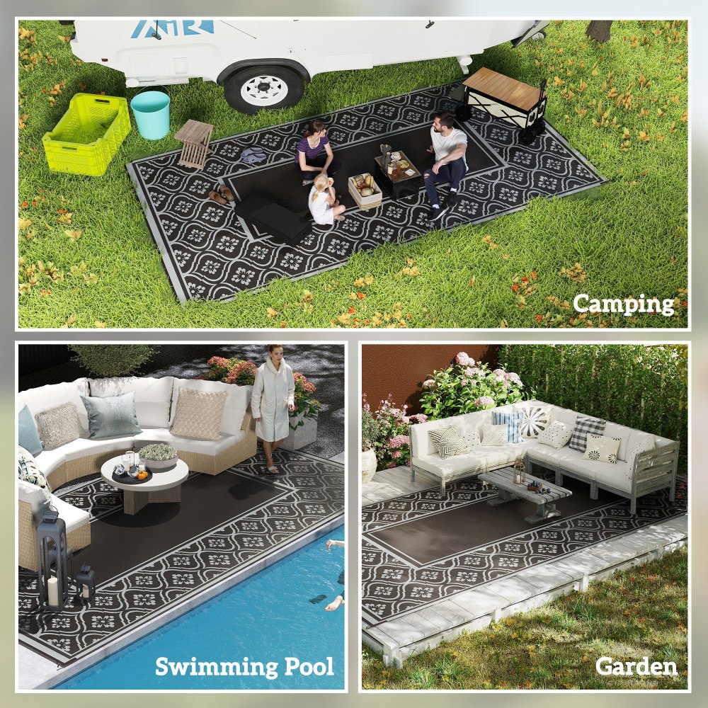 Patio Rug,Reversible Outdoor Rug, Waterproof Plastic Straw with Carry Bag