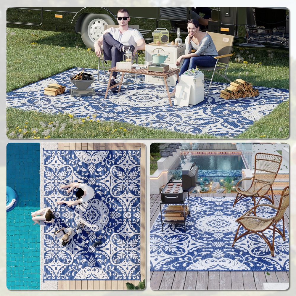 Reversible Plastic Straw Rug,Outdoor Rug for Patio for Decor, Portable Outside Camping Area Carpet Mat for Backyard Porch,Picnic