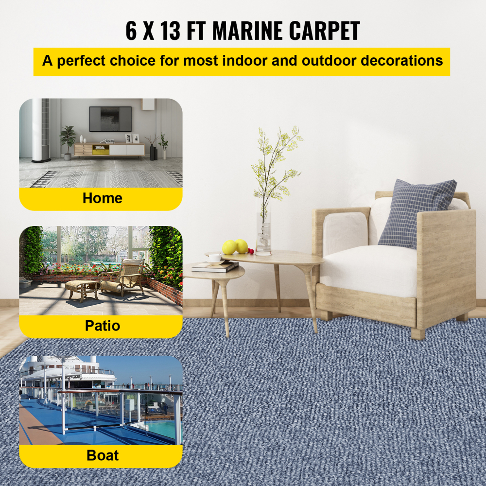 Gray Marine Carpet 6 ft x 13.1 ft Boat Carpet Rugs Indoor Outdoor Rugs for Patio Deck Anti-Slide TPR Water-Proof Back Cut Outdoor Marine Carpeting Easy Clean Outdoor Carpet Roll
