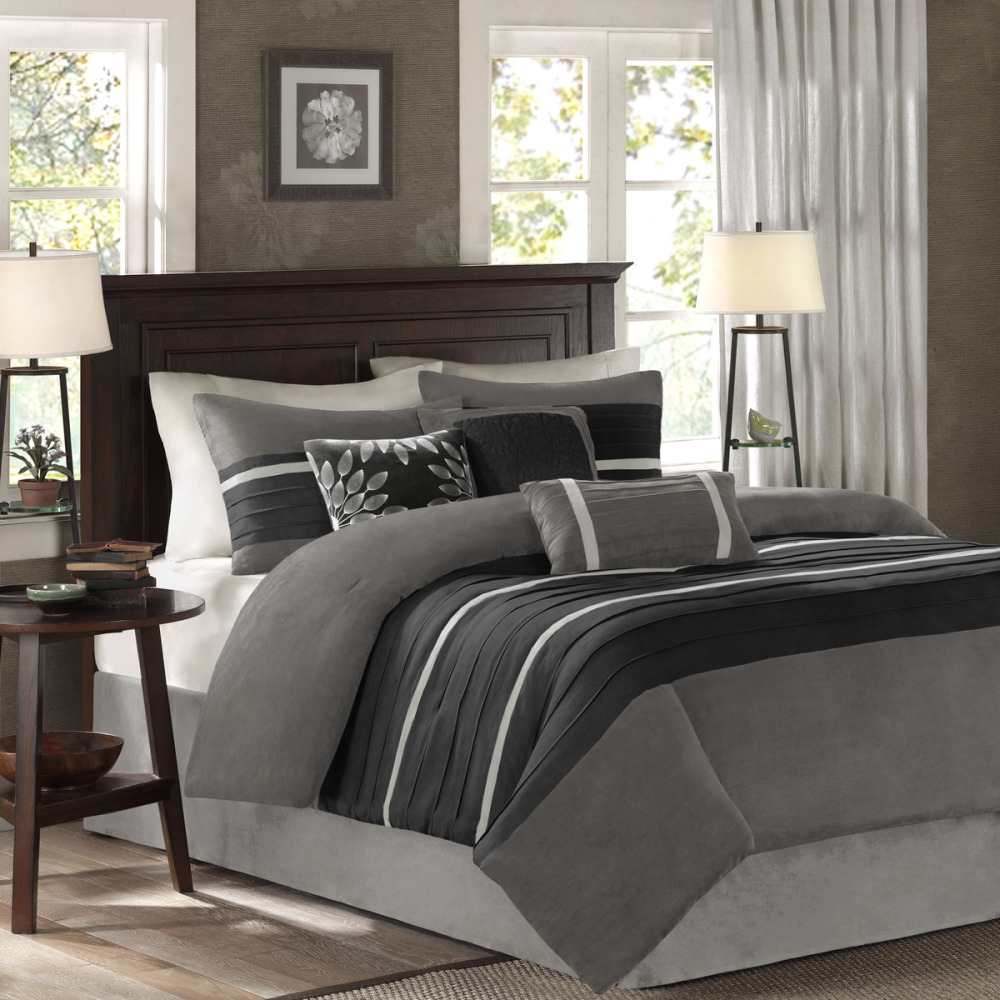 7 PC Pieced Faux Suede Comforter Set