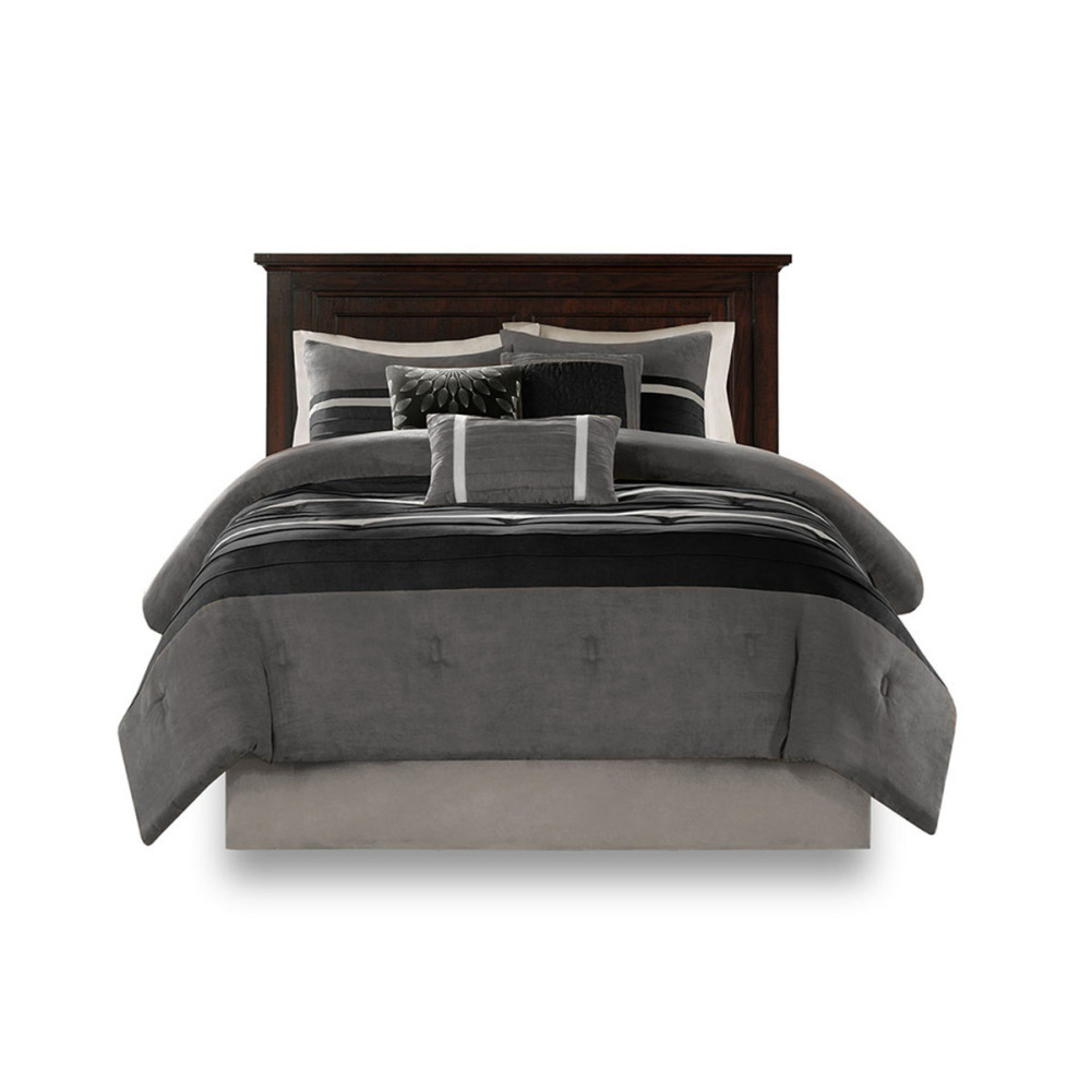 7 PC Pieced Faux Suede Comforter Set