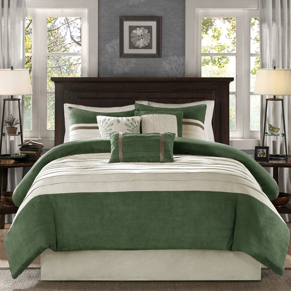 7 PC Pieced Faux Suede Comforter Set