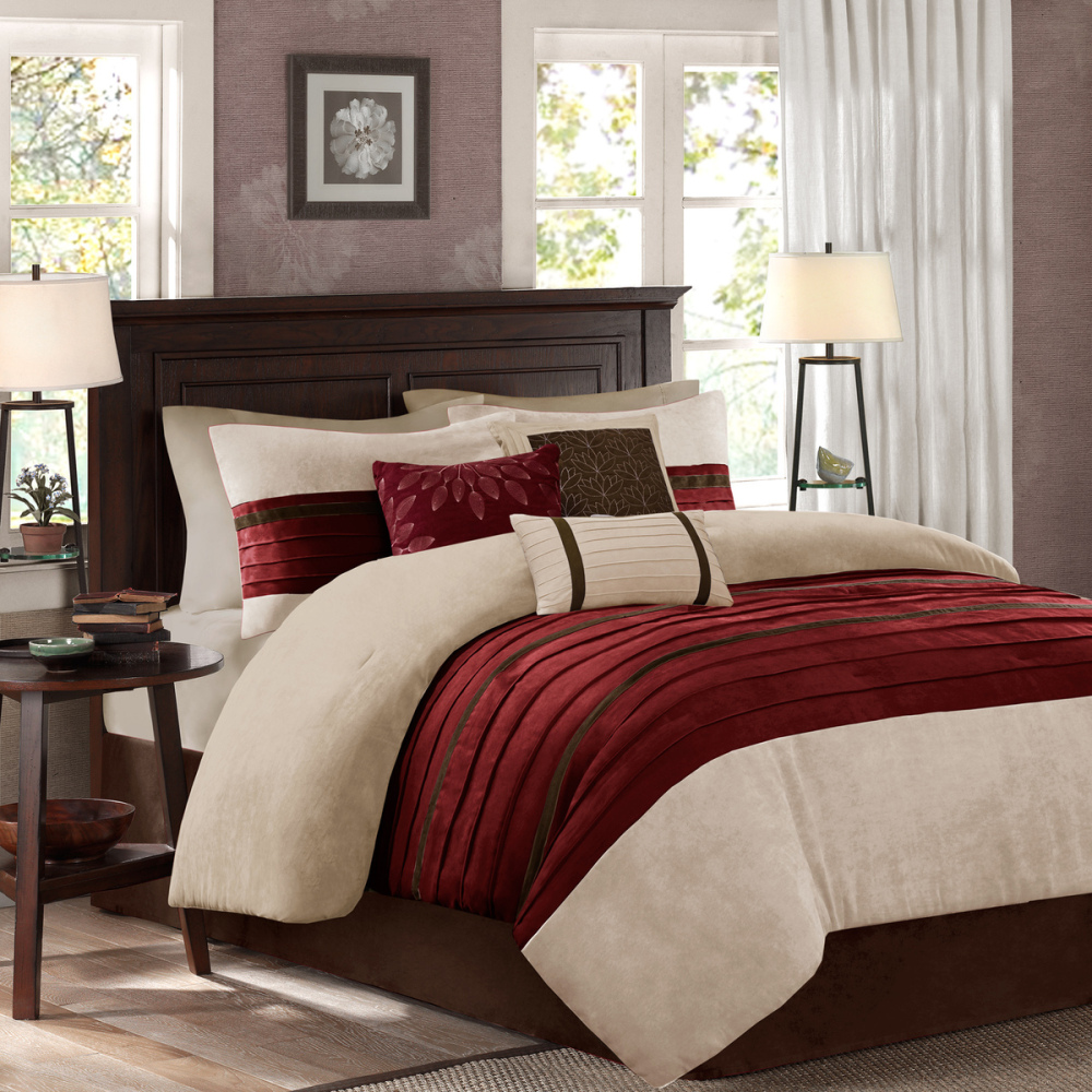 7 PC Pieced Faux Suede Comforter Set