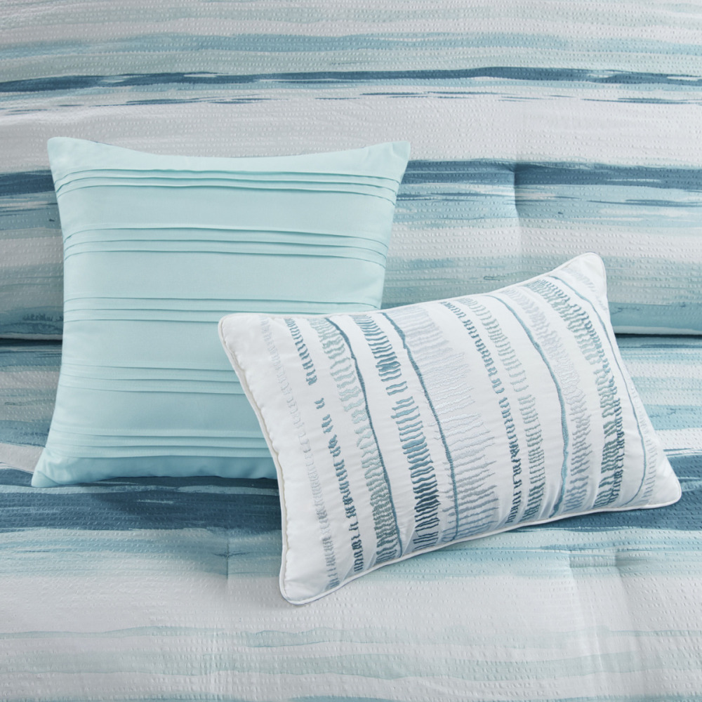8 Piece Printed Seersucker Comforter and Quilt Set Collection