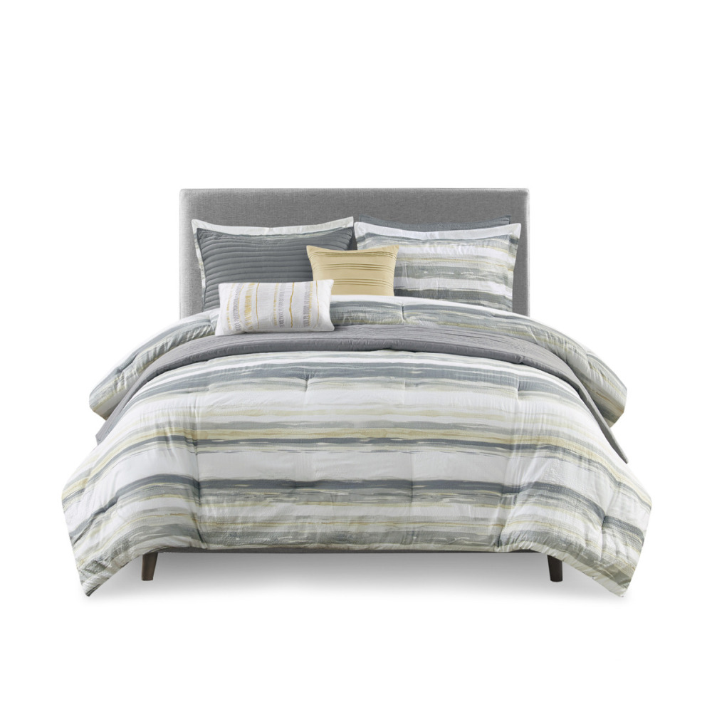 8 Piece Printed Seersucker Comforter and Quilt Set Collection
