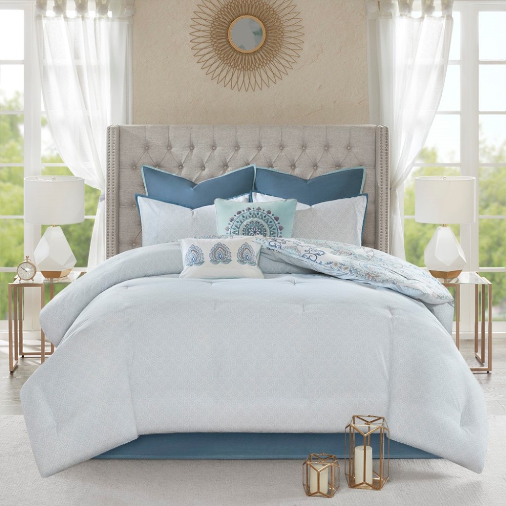8 Piece Cotton Floral Printed Reversible Comforter Set
