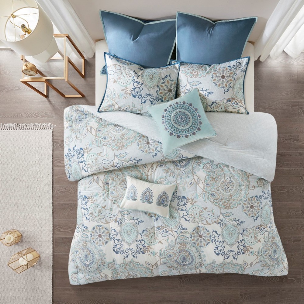 8 Piece Cotton Floral Printed Reversible Comforter Set