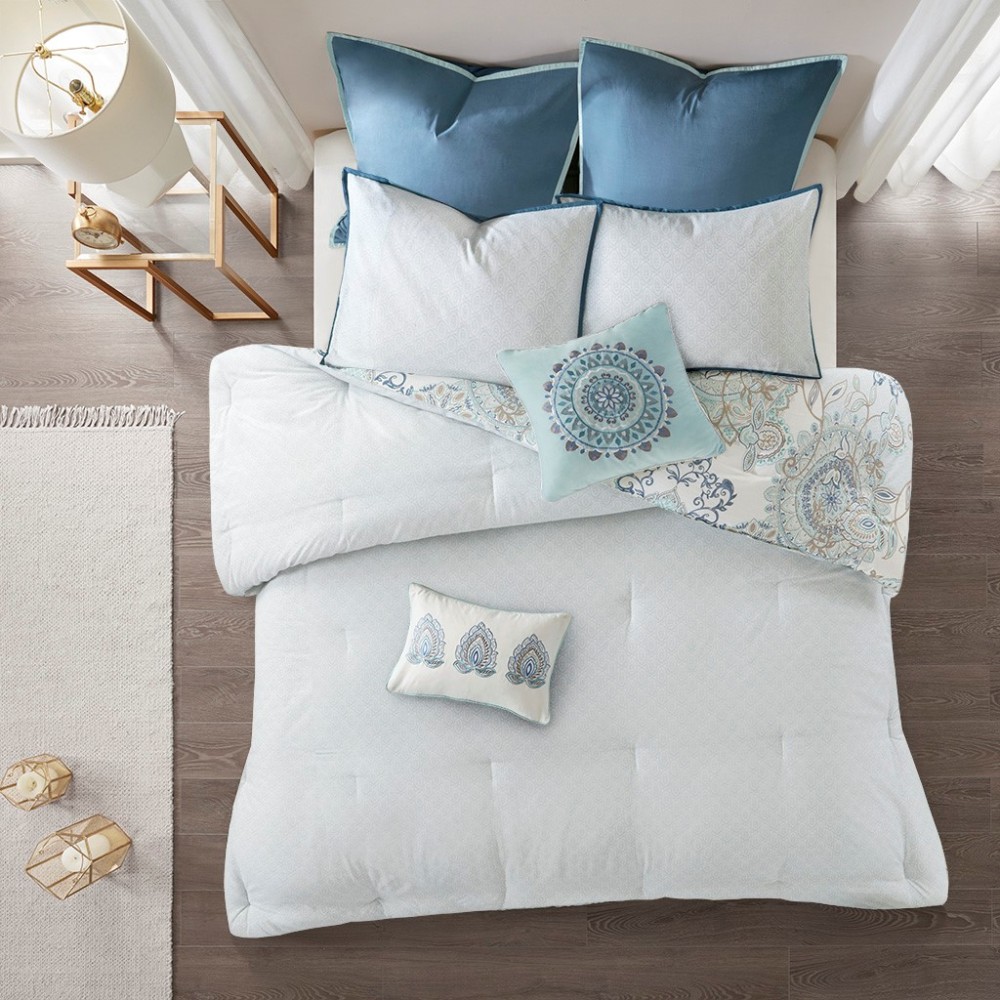8 Piece Cotton Floral Printed Reversible Comforter Set