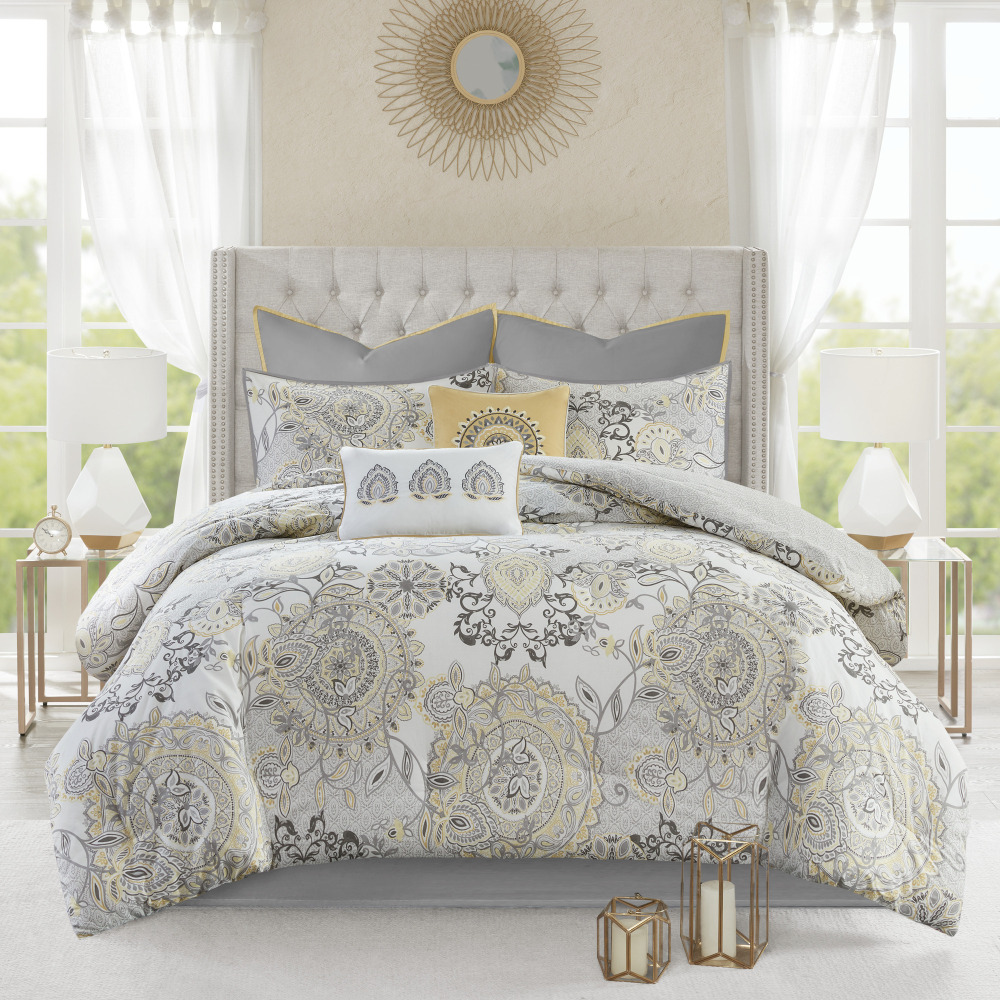 8 Piece Cotton Floral Printed Reversible Comforter Set