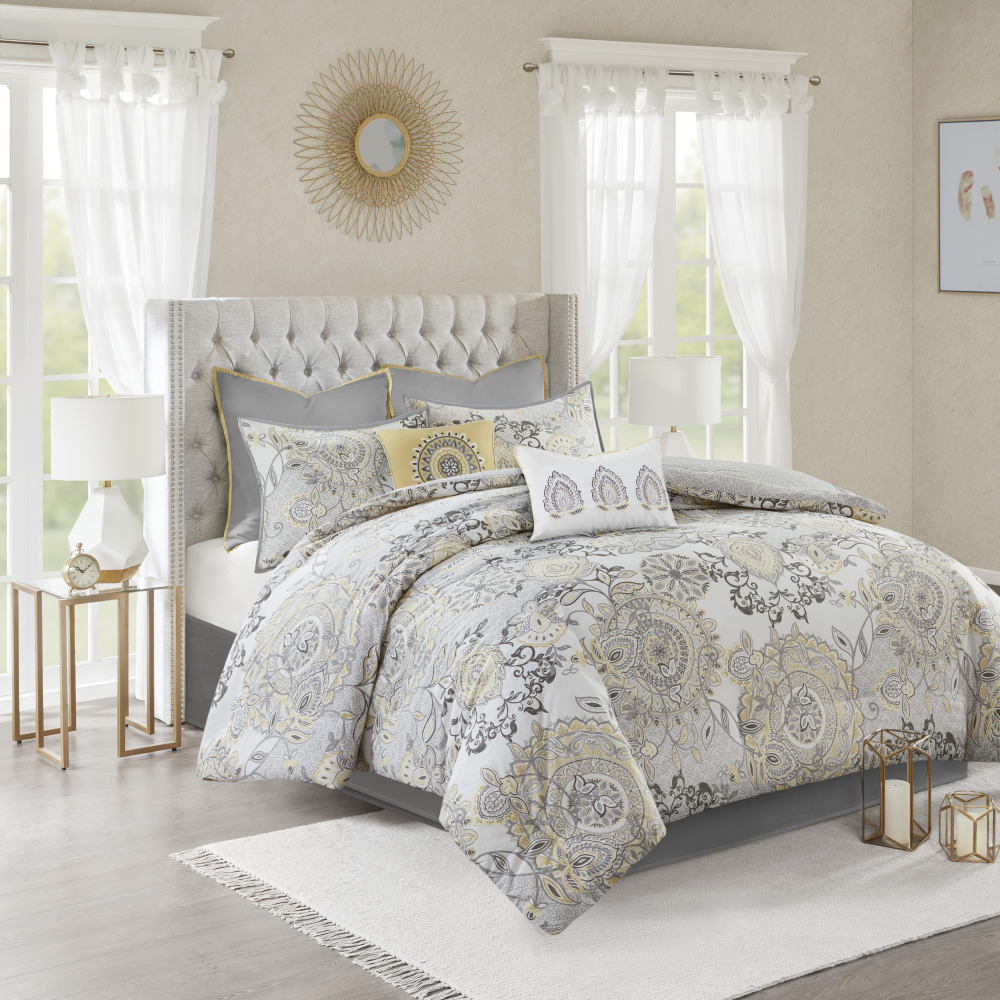 8 Piece Cotton Floral Printed Reversible Comforter Set