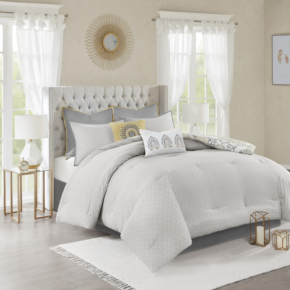 8 Piece Cotton Floral Printed Reversible Comforter Set