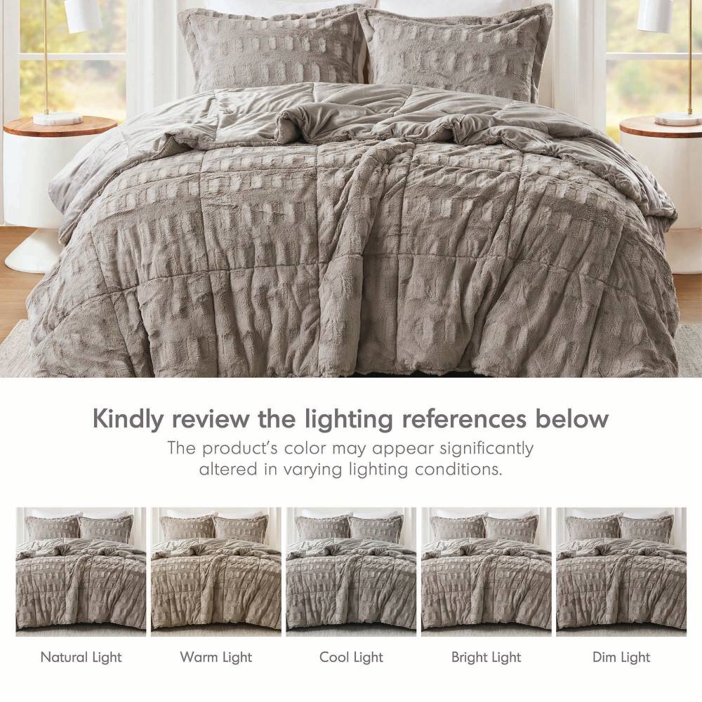 Solid Faux Fur Comforter Mini Set Gray