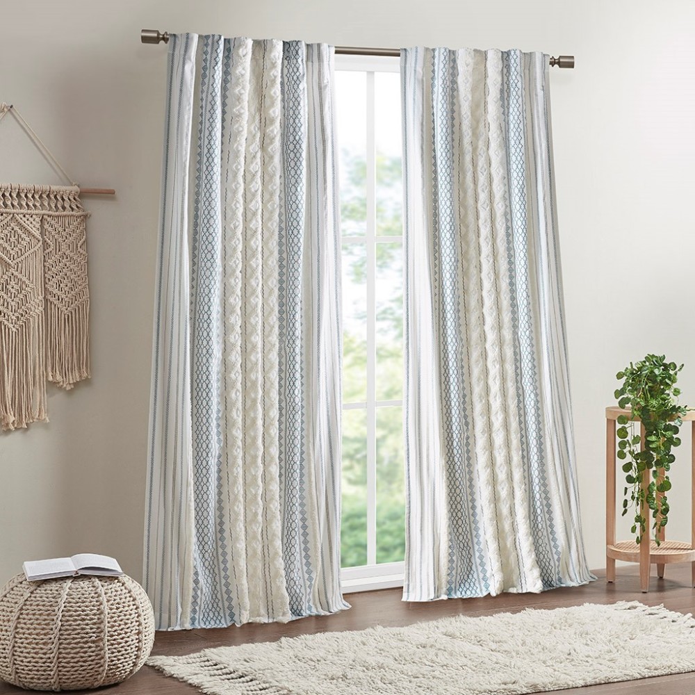 1 PCS Cotton Printed Curtain Panel with Chenille Stripe and Lining