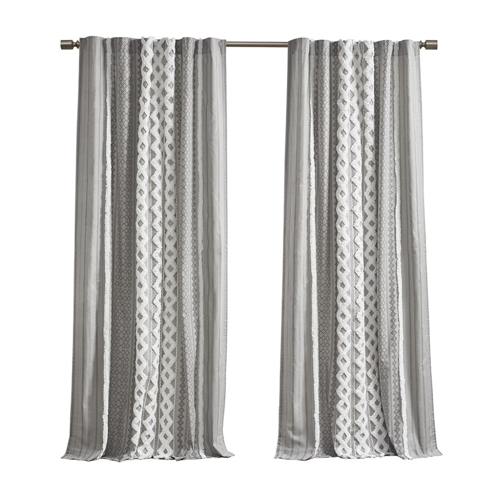 1 PCS Cotton Printed Curtain Panel with Chenille Stripe and Lining