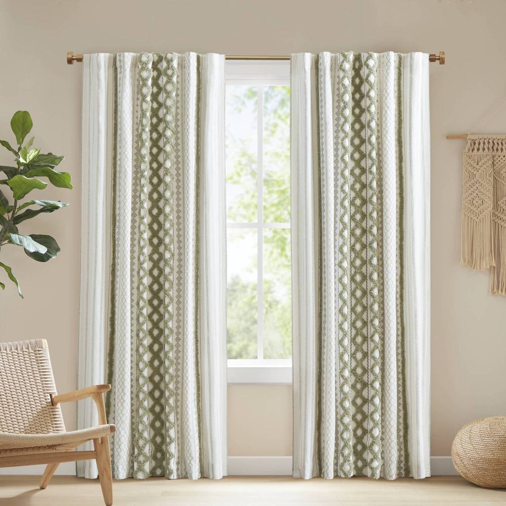 1 PCS Cotton Printed Curtain Panel with Chenille Stripe and Lining