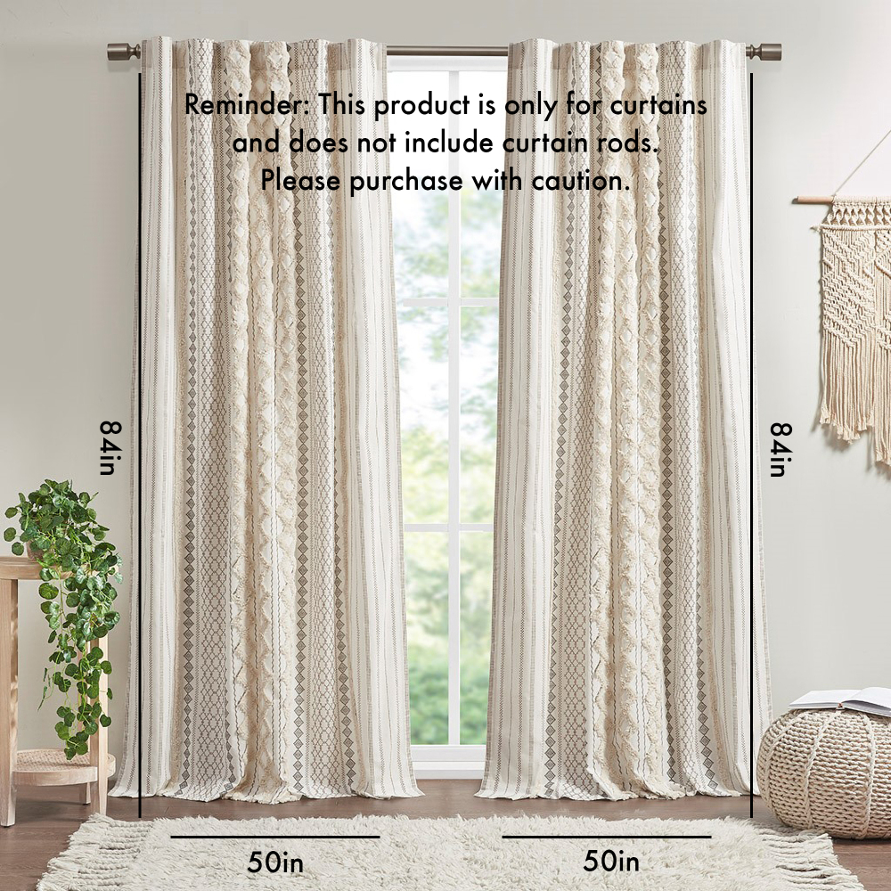 1 PCS Cotton Printed Curtain Panel with Chenille Stripe and Lining