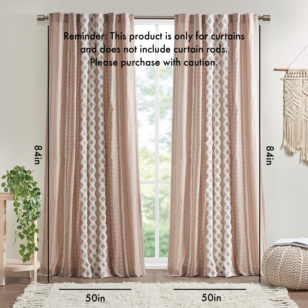 1 PCS Cotton Printed Curtain Panel with Chenille Stripe and Lining