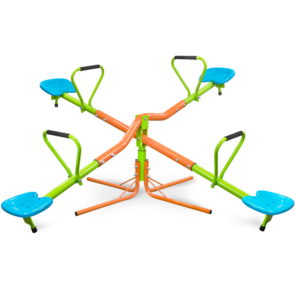 outdoor playground four seats seesaw for kids 360 degree rotating sturdy plastic seat seesaw for kids seesaw blue and green for kids age 3+