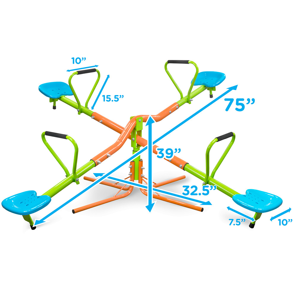 outdoor playground four seats seesaw for kids 360 degree rotating sturdy plastic seat seesaw for kids seesaw blue and green for kids age 3+