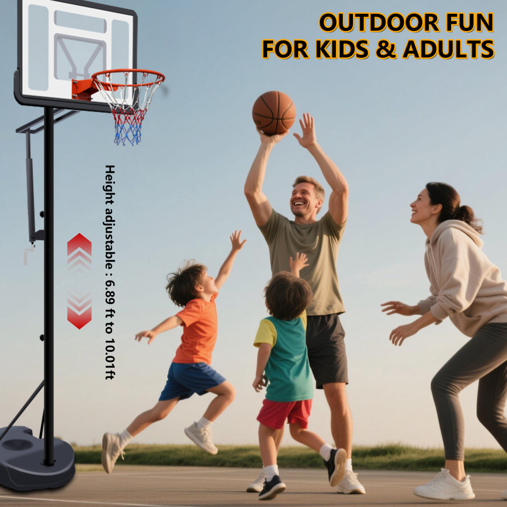 Portable Basketball Hoop for Youth Adults & Kids,Adjustable Height 6.89 ft to 10.01 ft,34 inch Backboard with Rebound System, Indoor/Outdoor Basketball Goal with Water/Sand Base, Wheels for Easy Move