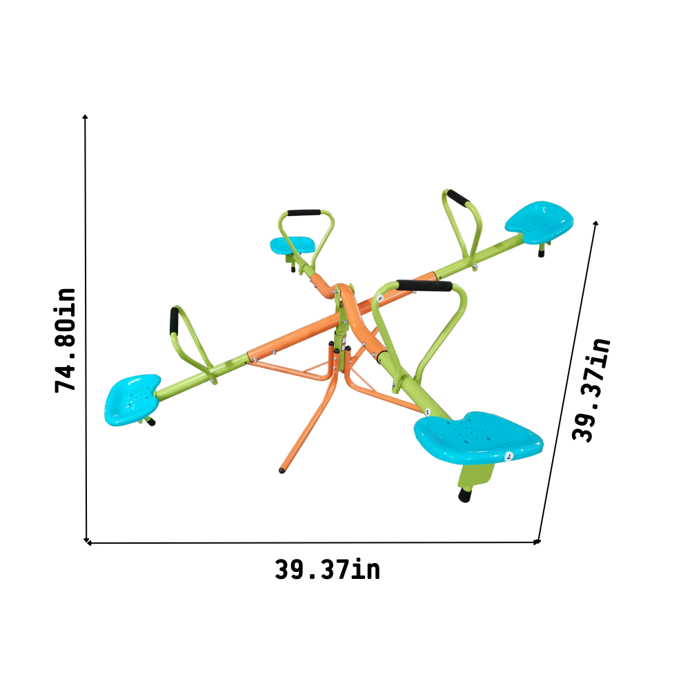 outdoor playground four seats seesaw for kids 360 degree rotating sturdy plastic seat seesaw for kids seesaw blue and green for kids age 3+
