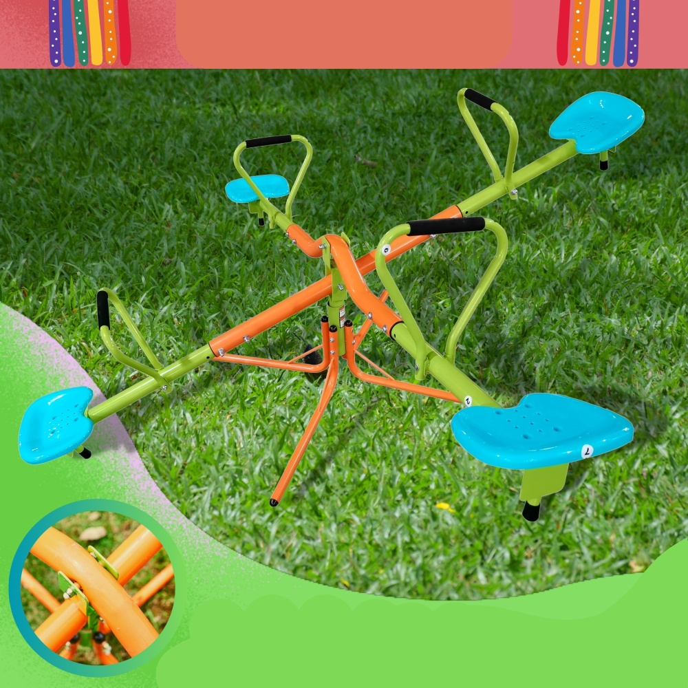 outdoor playground four seats seesaw for kids 360 degree rotating sturdy plastic seat seesaw for kids seesaw blue and green for kids age 3+