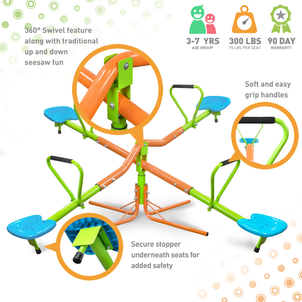 outdoor playground four seats seesaw for kids 360 degree rotating sturdy plastic seat seesaw for kids seesaw blue and green for kids age 3+