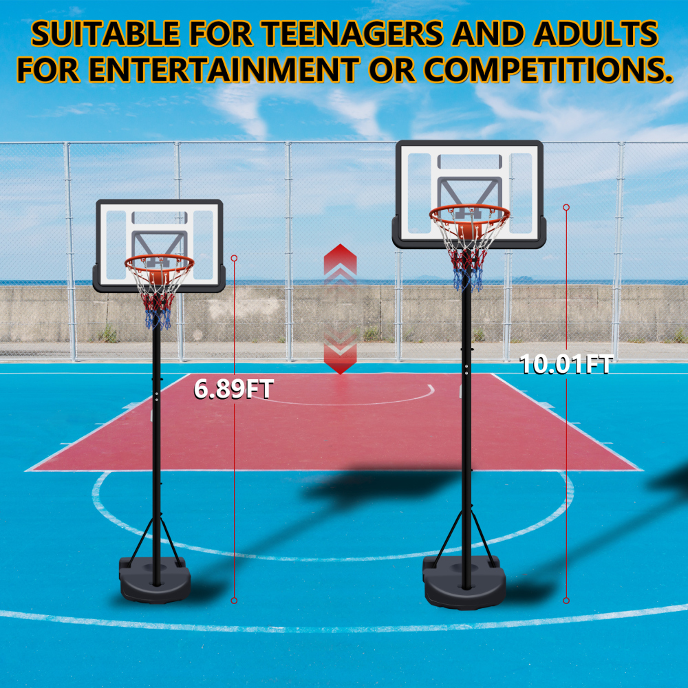 Portable Basketball Hoop for Youth Adults & Kids,Adjustable Height 6.89 ft to 10.01 ft,34 inch Backboard with Rebound System, Indoor/Outdoor Basketball Goal with Water/Sand Base, Wheels for Easy Move