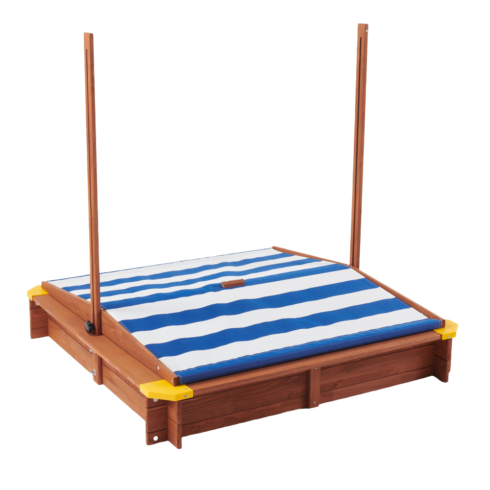 Kids Sandbox with Cover, 46" Wooden Sand Box w/Adjustable Canopy, Large Outdoor Cedar Sandpit for Backyard Play