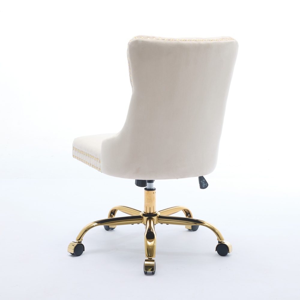 A&A Furniture Office Chair,Modern Velvet Upholstered Tufted Button Home Office Chair with Golden Metal Base,Adjustable Desk Chair Swivel Office Chair (Beige)?