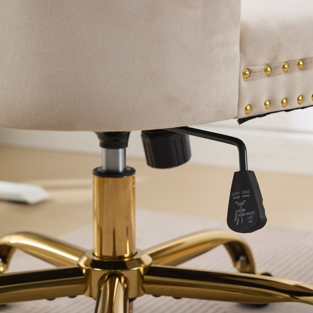 A&A Furniture Office Chair,Modern Velvet Upholstered Tufted Button Home Office Chair with Golden Metal Base,Adjustable Desk Chair Swivel Office Chair (Beige)?