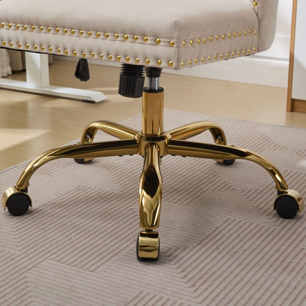 A&A Furniture Office Chair,Modern Velvet Upholstered Tufted Button Home Office Chair with Golden Metal Base,Adjustable Desk Chair Swivel Office Chair (Beige)?