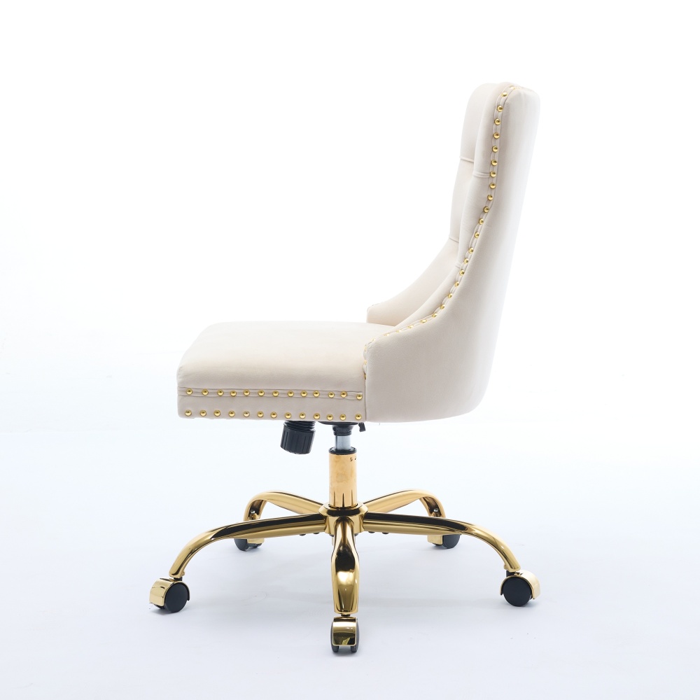 A&A Furniture Office Chair,Modern Velvet Upholstered Tufted Button Home Office Chair with Golden Metal Base,Adjustable Desk Chair Swivel Office Chair (Beige)?