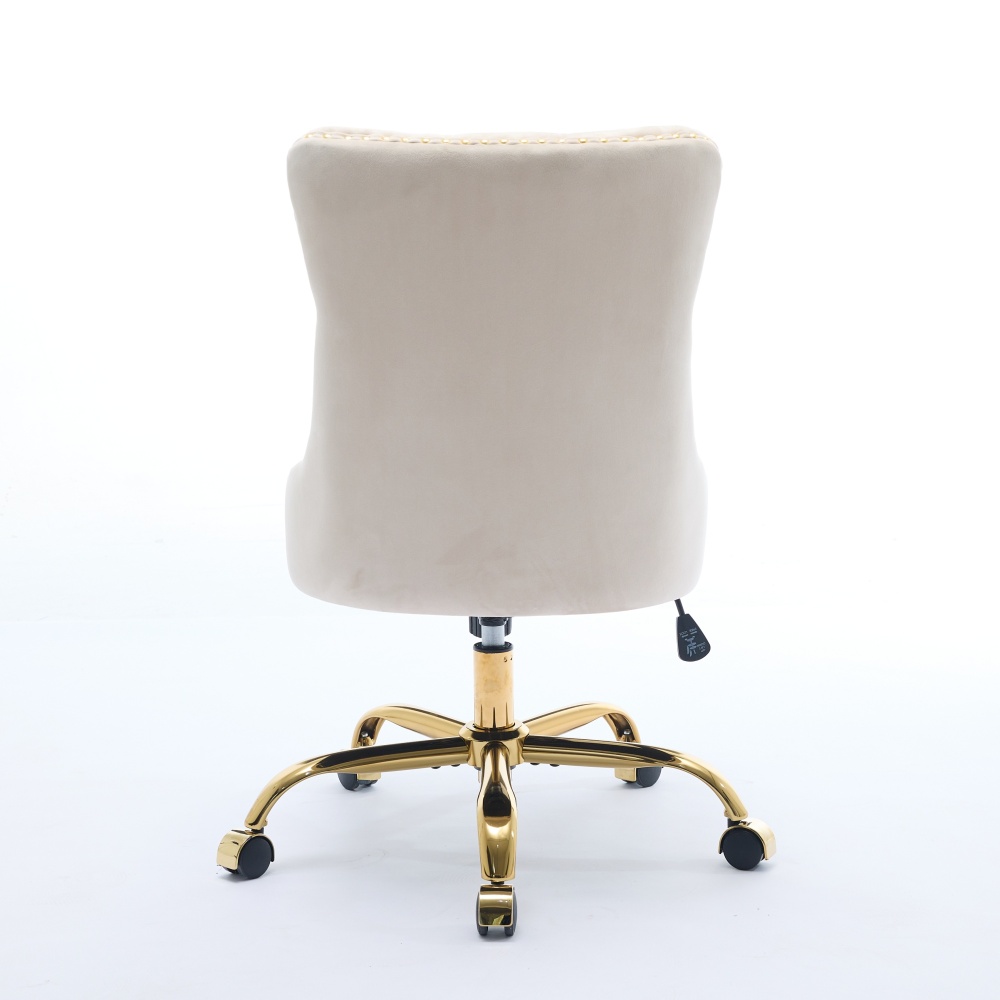 A&A Furniture Office Chair,Modern Velvet Upholstered Tufted Button Home Office Chair with Golden Metal Base,Adjustable Desk Chair Swivel Office Chair (Beige)?