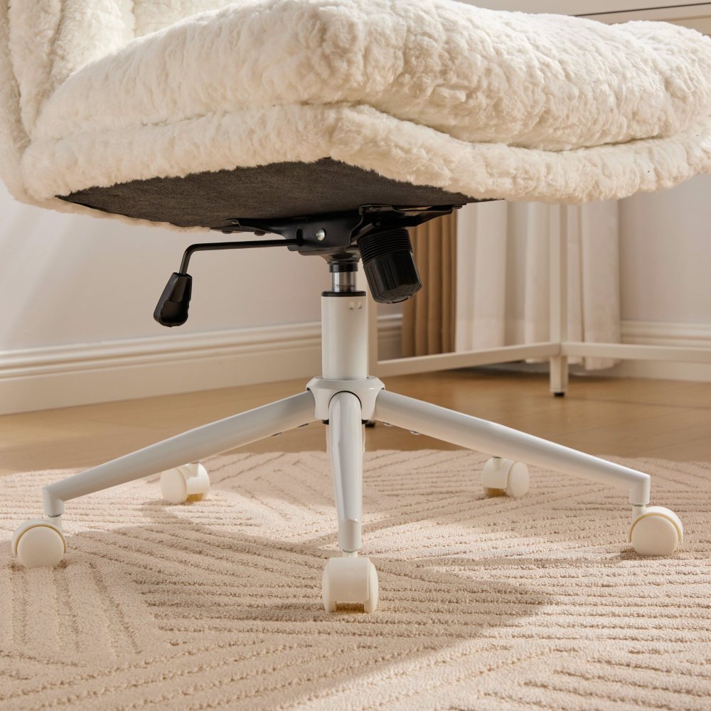 A&A Furniture Office Chair,Artificial rabbit hair Home Office Chair with Golden Metal Base,Adjustable Desk Chair Swivel Office Chair,Vanity Chair(Beige)
