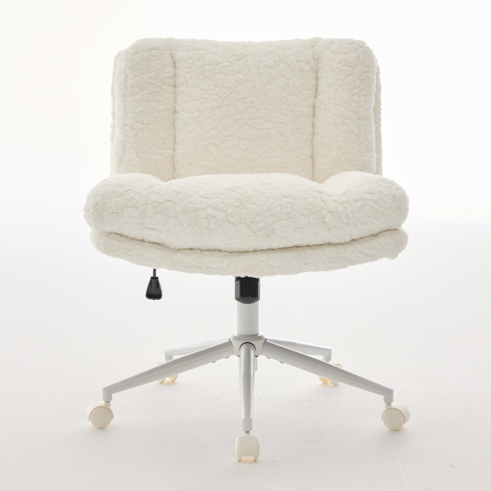 A&A Furniture Office Chair,Artificial rabbit hair Home Office Chair with Golden Metal Base,Adjustable Desk Chair Swivel Office Chair,Vanity Chair(Beige)