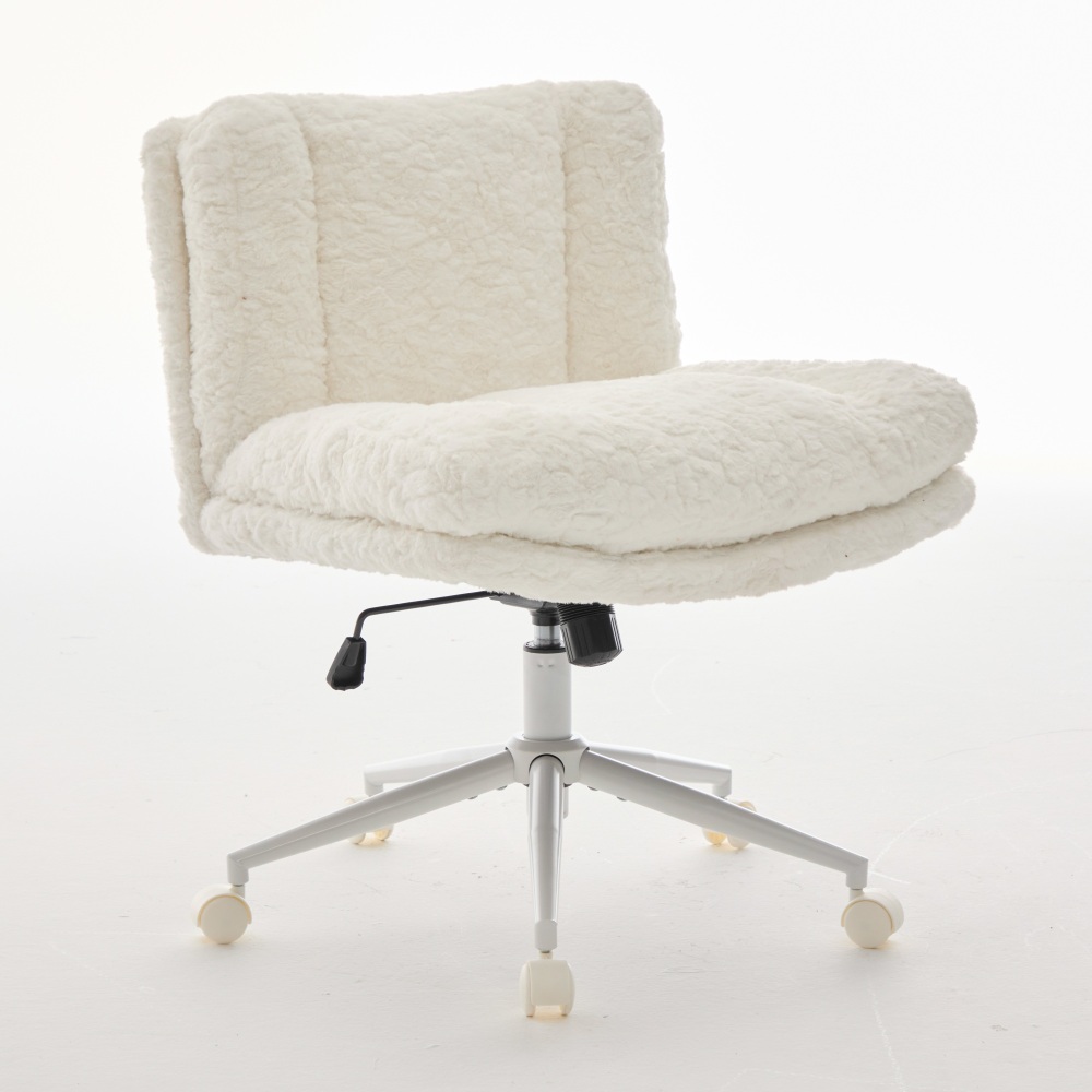A&A Furniture Office Chair,Artificial rabbit hair Home Office Chair with Golden Metal Base,Adjustable Desk Chair Swivel Office Chair,Vanity Chair(Beige)