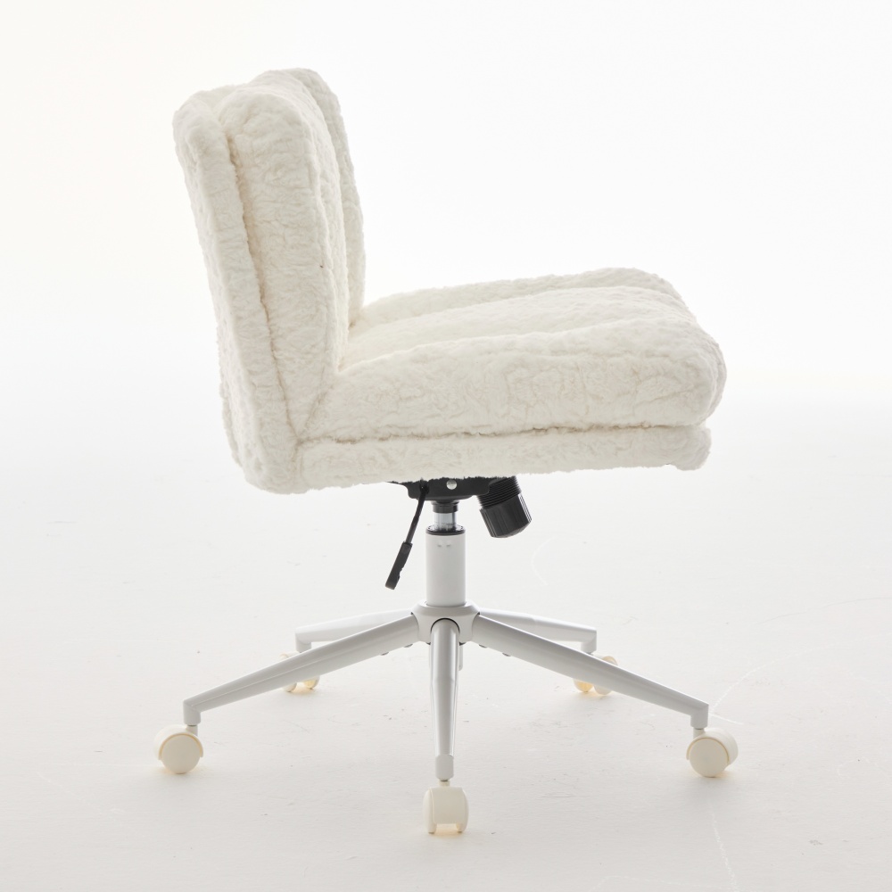 A&A Furniture Office Chair,Artificial rabbit hair Home Office Chair with Golden Metal Base,Adjustable Desk Chair Swivel Office Chair,Vanity Chair(Beige)