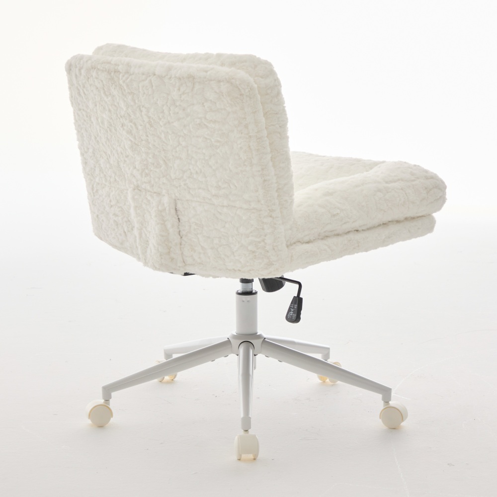 A&A Furniture Office Chair,Artificial rabbit hair Home Office Chair with Golden Metal Base,Adjustable Desk Chair Swivel Office Chair,Vanity Chair(Beige)