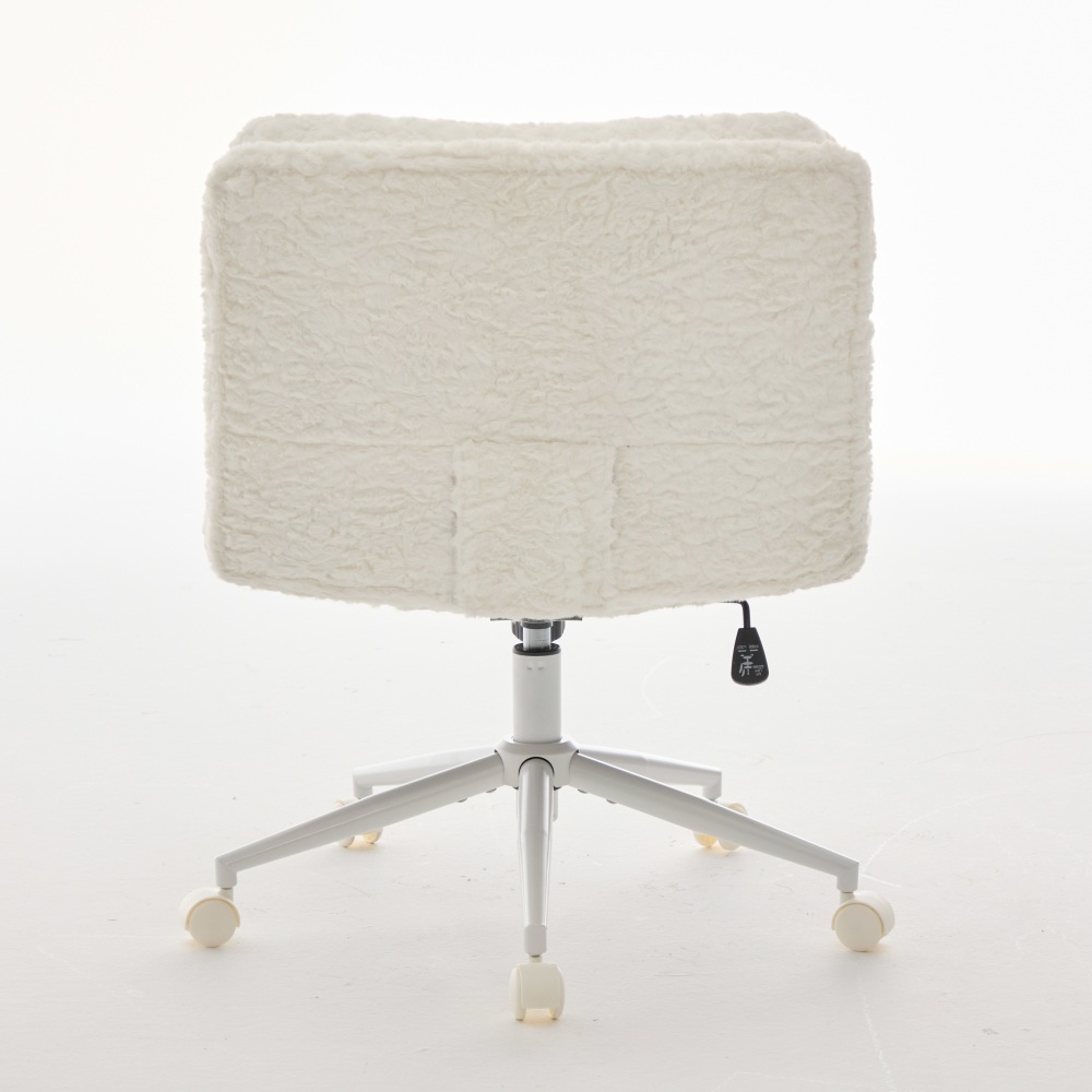 A&A Furniture Office Chair,Artificial rabbit hair Home Office Chair with Golden Metal Base,Adjustable Desk Chair Swivel Office Chair,Vanity Chair(Beige)