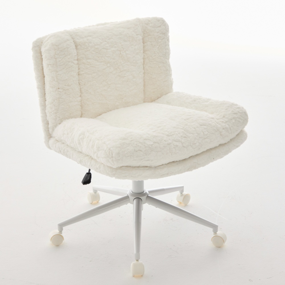 A&A Furniture Office Chair,Artificial rabbit hair Home Office Chair with Golden Metal Base,Adjustable Desk Chair Swivel Office Chair,Vanity Chair(Beige)
